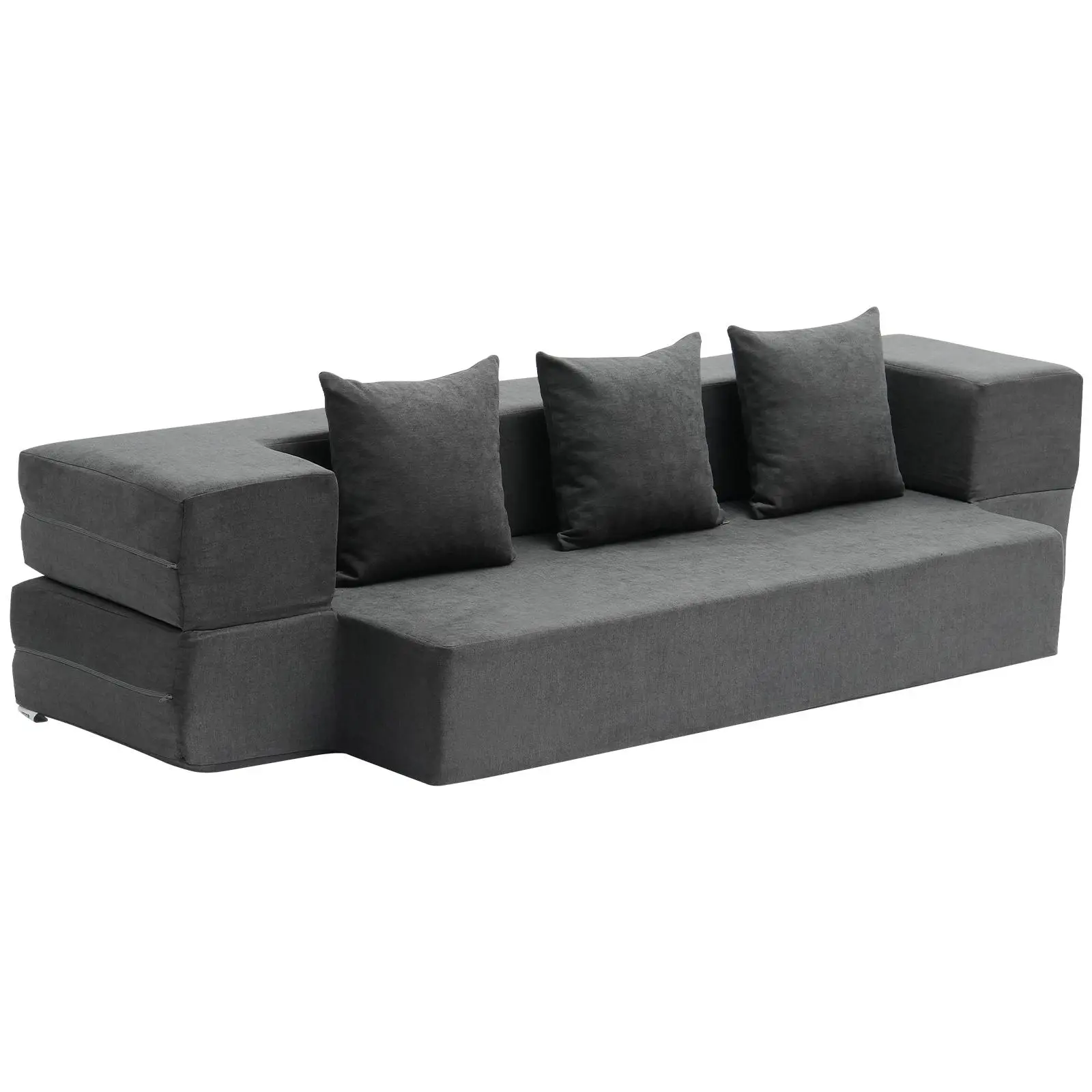 VEVOR Folding Sofa Bed,  3-in-1 Foldable Couch Bed with 3 Pillows and Washable Cover, 25D High Density Memory Foam Convertible Sleeper Chair Bed, Futon Couch for Living Room, Bedroom, Dark Grey(Twin)