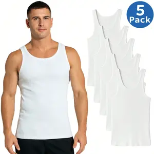 5 Pack Men's Ribbed Tank Tops, 2026 Viral A-Shirts Undershirts, Stretchy Cotton Sleeveless Shirts