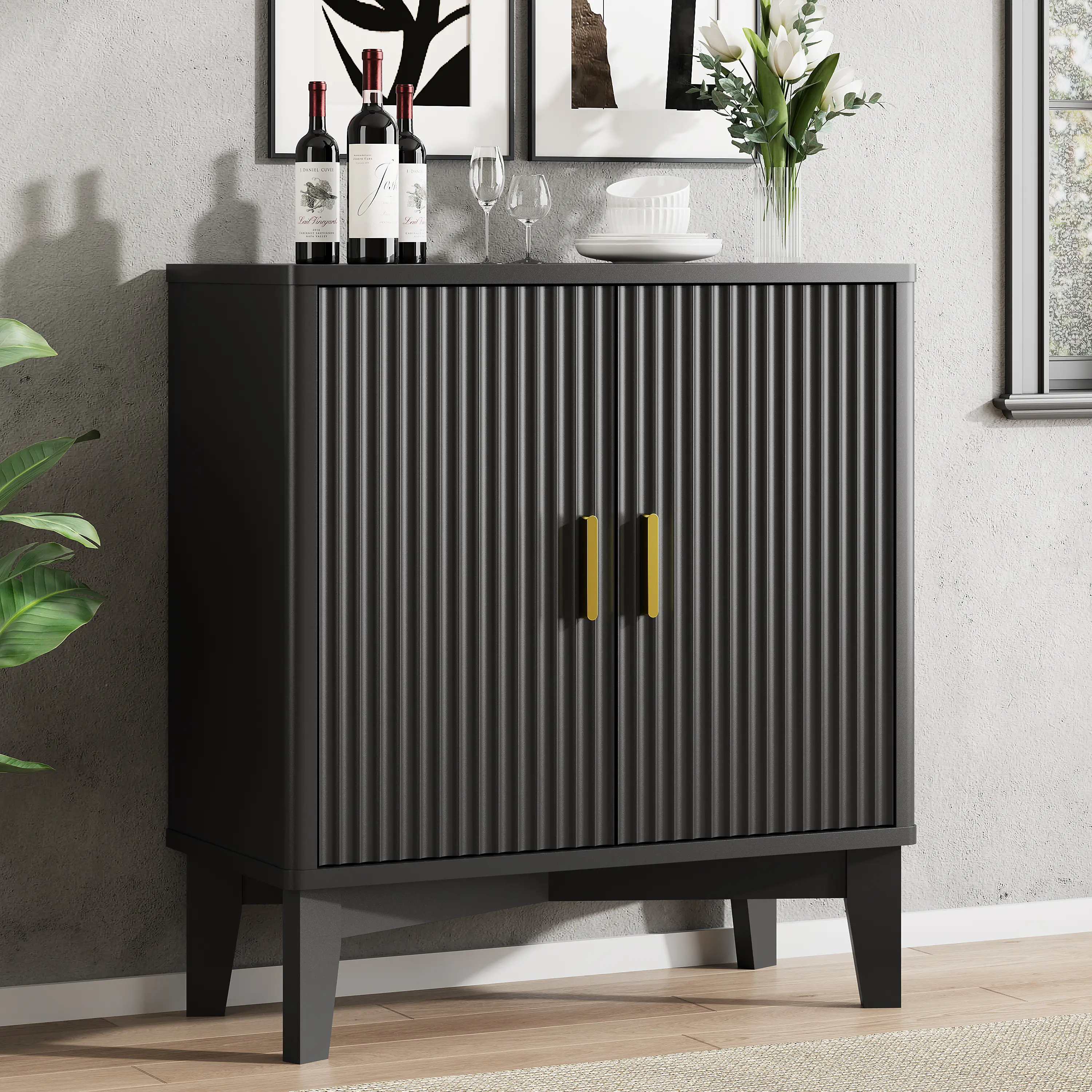 Storage Cabinet with Doors and Adjustable Shelf, Modern Fluted Sideboard Buffet Cabinet, Freestanding Coffee Bar for Kitchen, Pantry, Entryway, Living Room fathers day gift ideas