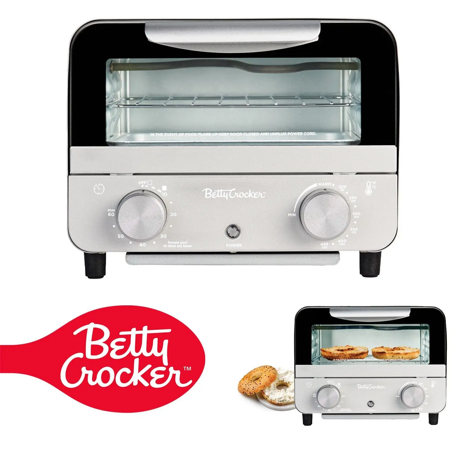 Betty Crocker Mini Toaster Oven, Compact Countertop Oven for Dorms, RVs, Apartments, 7-Liter Capacity, 750W, Adjustable Timer, Includes Baking Tray & Rack