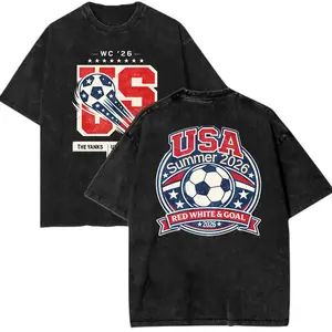180g[100%cotton]Vintage Washed USA Summer 2026 T-Shirt, Retro "Red White & Goal" Patriotic Soccer Tee, The Yanks USMNT 2026 Game Day Shirt