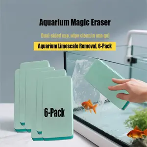 Dual-Sided Aquarium Magic Eraser 6-Pack Tank-Safe Limescale Remover for Fish Tank Cabinet Windows & Mirrors Multi-Purpose Wipe Clean