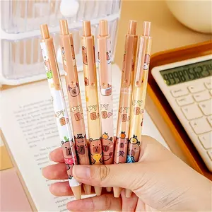6 Cute Capybara Click Pens with Colorful Bear Totem Designs, Durable Plastic Writing Tools Suitable for Office or Gifts, Funny Work Pens, Aesthetic Pens