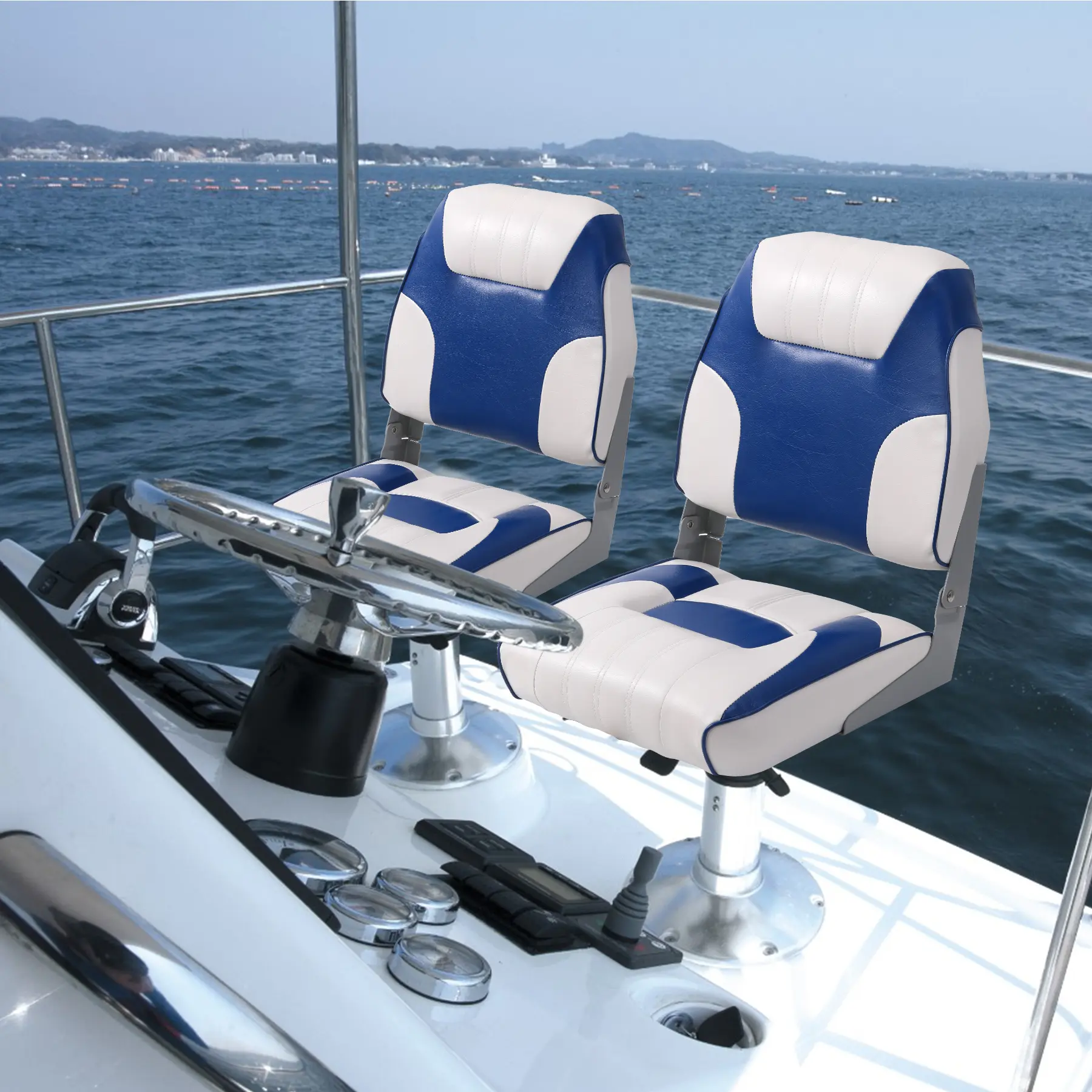 2 Pack Low Back Folding Boat Seats – UV & Weather Resistant, Waterproof Faux Leather, Ergonomic Backrest  Thick Padded Marine Captain Chairs, for Fishing, Speedboat, Thick Padded Marine Captain Chairs,
