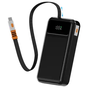 LUCKYDUO Power Bank 10000mAh with Built-in 2.3ft Retractable Cable, Travel Essentials Portable Charger, Fast Charging USB C Battery Pack LED Display, for iPhone 17/16/15/Pro,Samsung