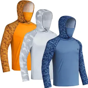 RODEEL 915 Sun Hoodie Shirts w/ Mask Neck Gaiter Men UPF 50+ UV Protection Long Sleeve Lightweight Quick Dry Moisture Wicking Breathable Cooling Activewear for Outdoor Sport Gym Fishing Hiking Roofing Landscaping Construction, Holiday Gift