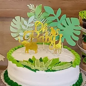 Set of 7 Glittery Tropical Leaves Cake Topper Tropical Wedding Cake Decoration greenery Palm Leaf Cake Topper