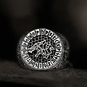 GTHIC Fenrir Wolf Amulet Signet Men's Viking Ring Nordic Jewelry for Biker Daily Wear