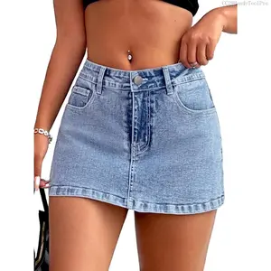 High Stretchy Mini Skort Skirt for Women,Low Waist Denim Skort Shorts with PocketsCC29HandyToolPro