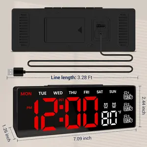 7 in Large Digital Desk Clock with Big LED Digits, Medication Reminder, Date, Temperature, DST, Elderly-Friendly Alarm for Bedroom, Kitchen | Christmas Gifts for Grandparents
