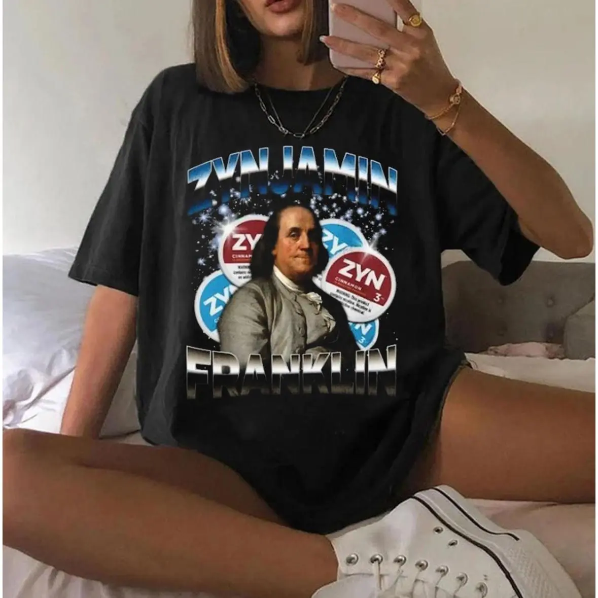 Zynjamin Franklin Vintage Unisex Tshirt, Funny Founding Father Graphic Top, Meme Shirt, Zyn Parody, Benji Shirt, Shirts That Go