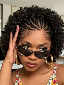 13x4 Lace Front Cornrow Human Hair Wig, Short Curly Braided Wig for Women, Natural Look, Easy Maintenance, Perfect for Daily Wear