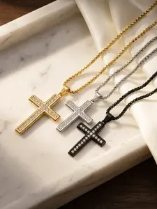 18K Diamond-encrusted Cross Necklace, Simple and Versatile, for Couples # Best Friends # Jewelry / Stainless Steel / Colorfast / Hypoallergenic / Couples / Festivals / Parties / Ideal Gift