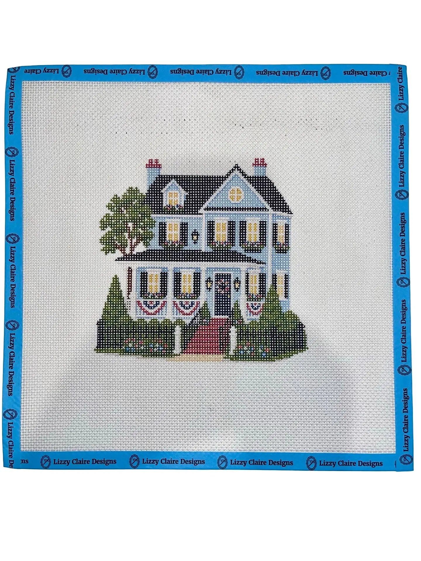 Lizzy Claire's Happy Neighborhood Patriotic House - 13 mesh - 12 x 12 - Needlepoint Canvas