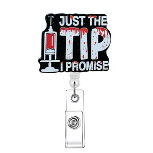 Just The Tip I Promise Badge Holder, 1 Count Retractable Badge Reel, ID Holder for Nurses, Doctors, Students & Office Staff, Badge Reels Retractable, Office Supplies, Retractable Badge Holders