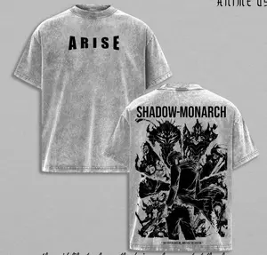 Solo Leveling Sung Jin Woo Shadow Monarch Shirt Vintage Washed Oversized T Shirt Anime Graphic Back Arise Streetwear Heavy Cotton Tee Manhwa Fans Unisex Gym Pump Cover VJH