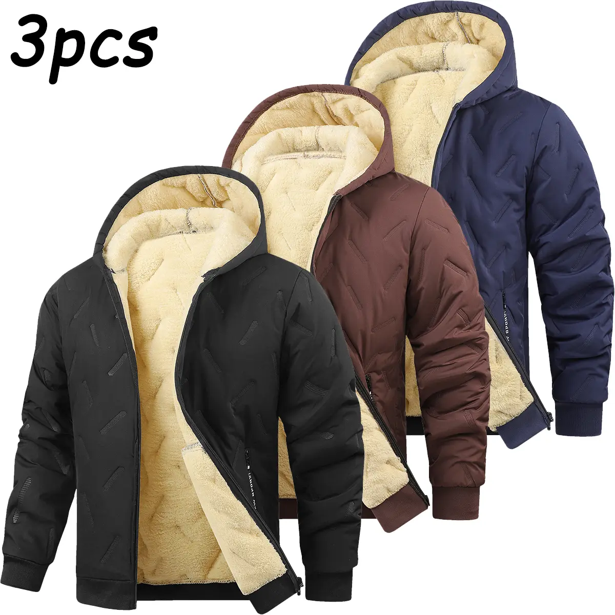 Men’s Solid-Color Long Sleeve Cotton Hooded Jacket - Winter Thick Design, Seamless Stitched Padding, Soft Fabric, Full Zipper, Ribbed Cuffs, Slim Fit, Windproof, Waterproof, Stylish Minimalist, Ideal for Outdoor Activities & Commuting