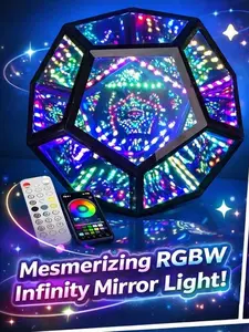 Dodecahedron Infinity Mirror Light Cool LED Changing Night Light with Music Sync Function USB Powered for Computer Gaming Desk