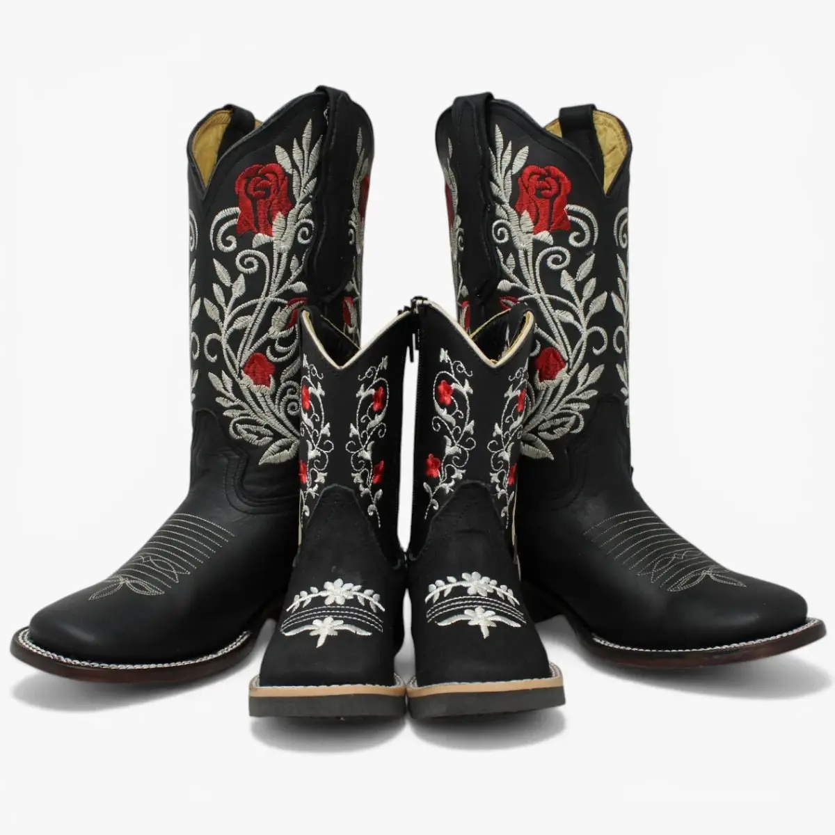 Botas Cuadrada Negro con Flores Rojas y Ringle- Sidney