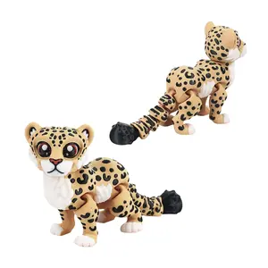 3D Printed Cheetah Model, 1 Count Realistic Rotating Head Design Animal Ornament, Simulation Animal Toy Action Figure for Birthday Gifts