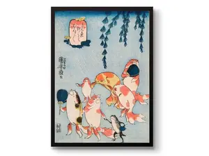 Koi Fish Art Poster, Vintage Japanese Painting Print, Woodblock Illustration Print