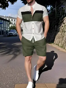 Two-Piece Set Men's Regular Fit Top & Shorts, Casual Top & Track Shorts, Men's Clothing, Menswear, Go Out Sets, Going Out Sets