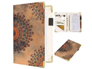 Server Books for Waitress Classic Retro Color Waiter Book Wallet with Zipper Pocket Brown Flower Waitstaff Organizer Money Pocket Fit Apron 7.9 x 5 Inch