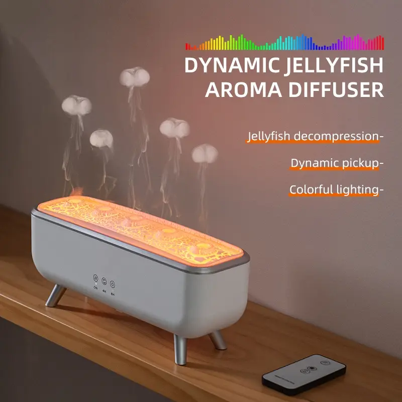 New Seven-Color Jellyfish Sound Scent Diffuser Desktop Humidifier, High Mist Automatic Spray Home Silent Atmosphere, Air Freshener Machine Aroma Diffuser Humidifiers