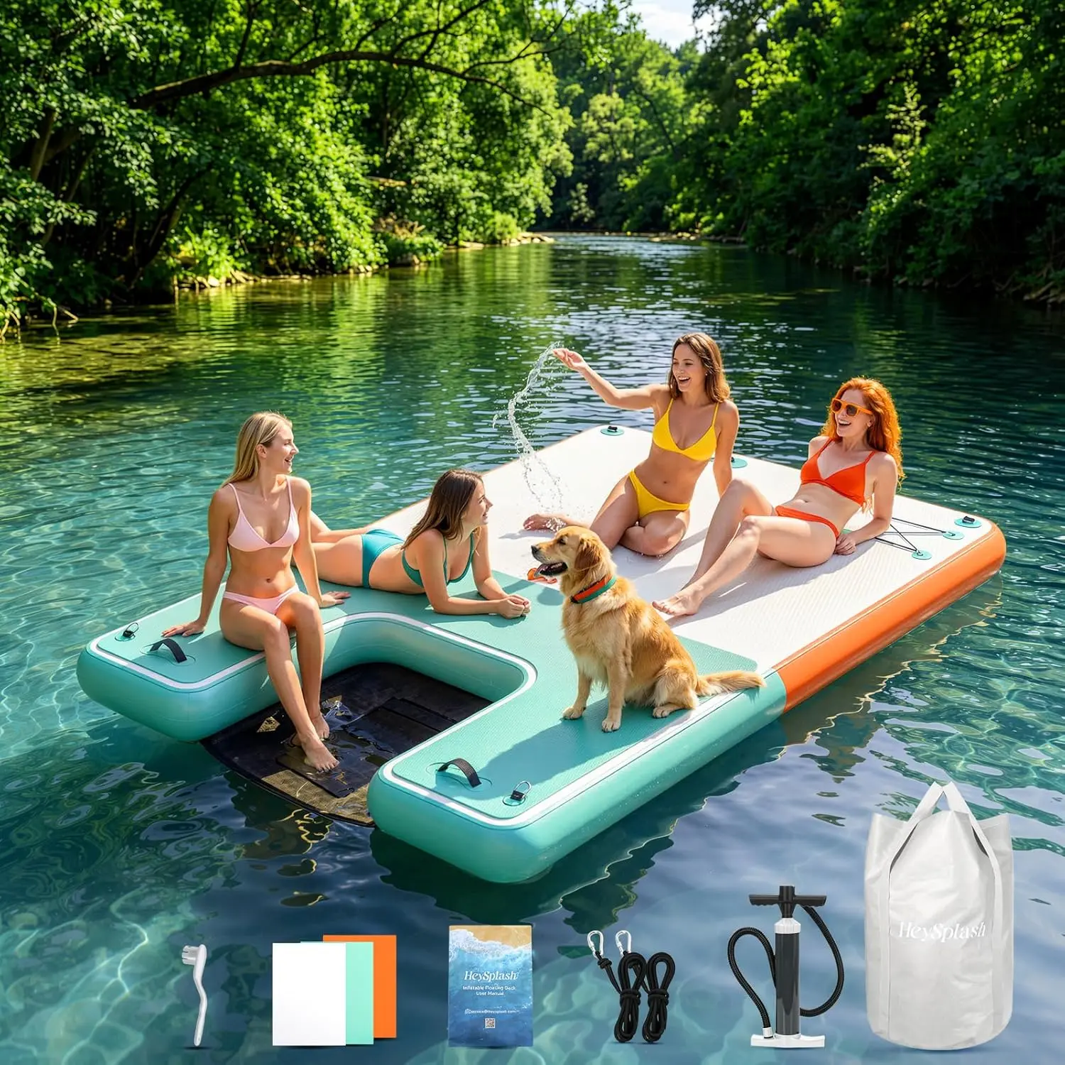 Moko Inflatable Floating Dock, 8×6ft Floating Docks with Anti-Slip Surface Water Access, Inflatable Dock Floating Docks for Lakes Pools Boats Oceans, Up to 4-6 People