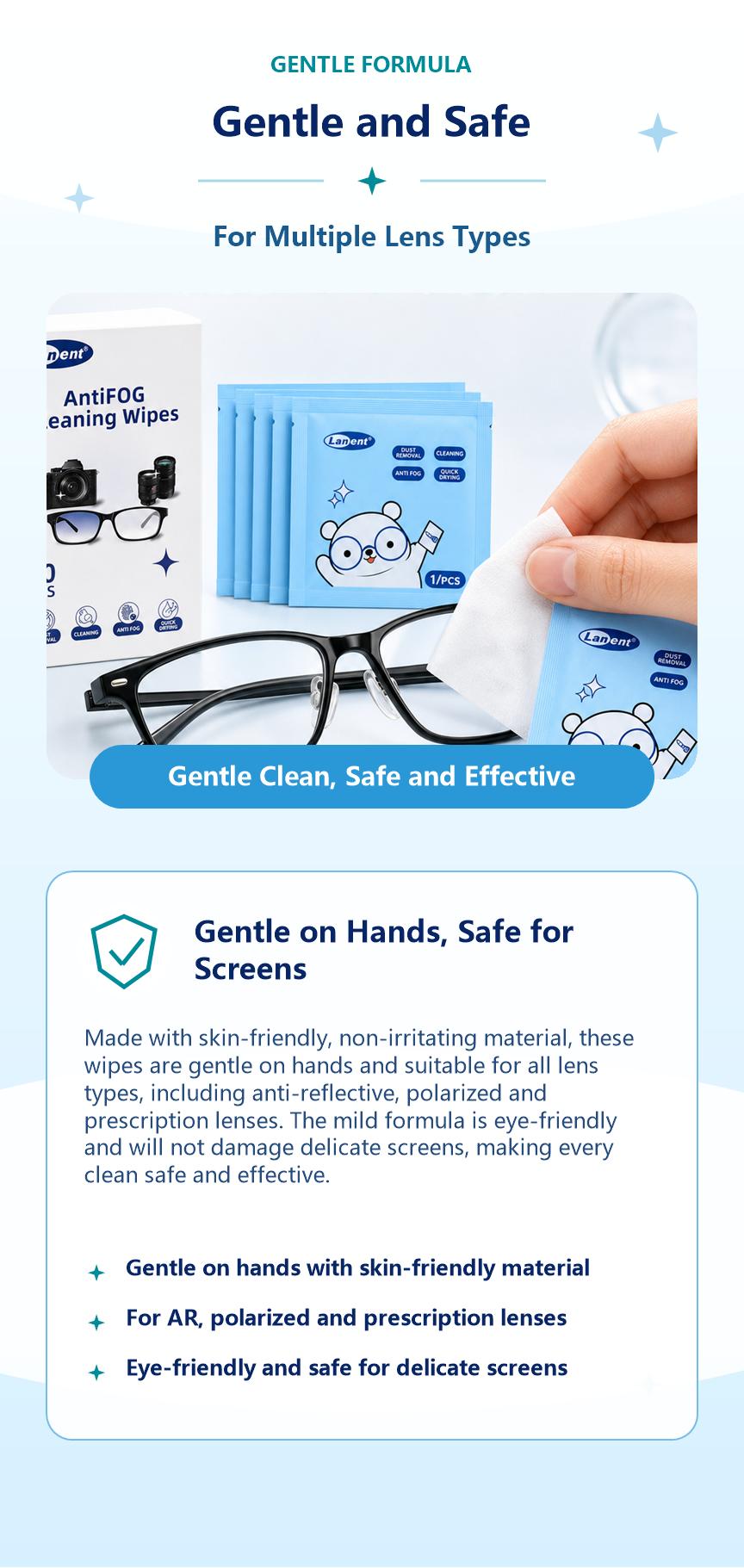 Anti-Fog Lens Cleaning Wipes - Portable, Individually Wrapped Soft Tissues, Non-Toxic Safety Cleaner for Glasses Phone Laptop Camera Lens, No Box Required Home Care Tissue Sheets