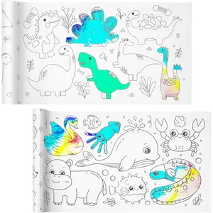 Drawing Roll Paper, 2 Rolls Coloring Paper Rolls, Sticky Paper,DIY Painting Drawing Color Painting Gifts,11.8" x 118"Sticky Rolls(Dinosaur/Animal)