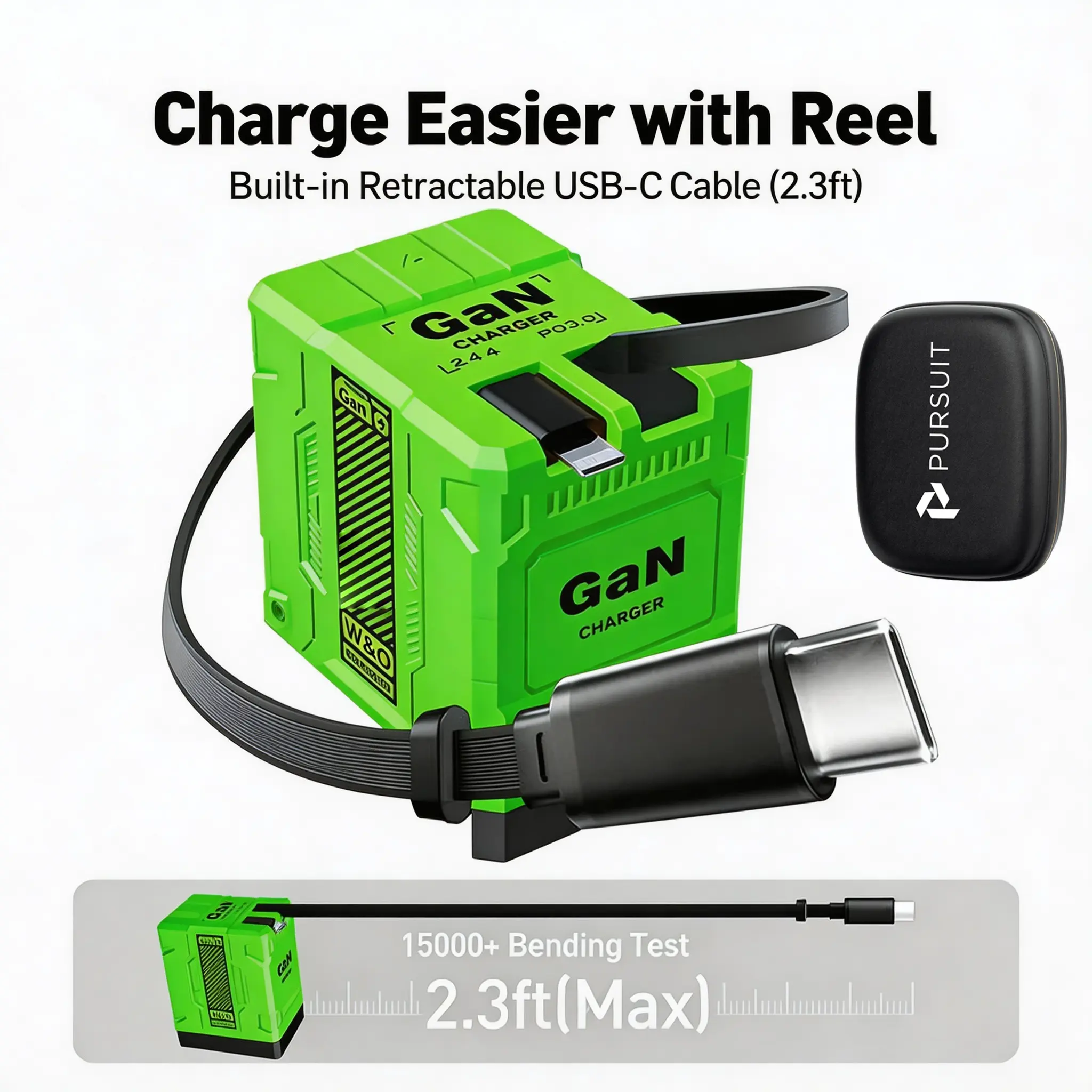 [US warehouse]2026 W&O 4-in-1 120W 2026 GaN Fast Phone Charger with Retractable Type-C and ligtning Cable | Portable Adapter for iPhone 16, iPad, MacBook, Multi-Device Fast Charging, Folding Charing