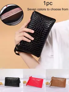 Crocodile Pattern PU Leather Handbag for Women, Fashion Zipper Shoulder Bag with Wrist Strap, Coin Purse (can Hold Phone)