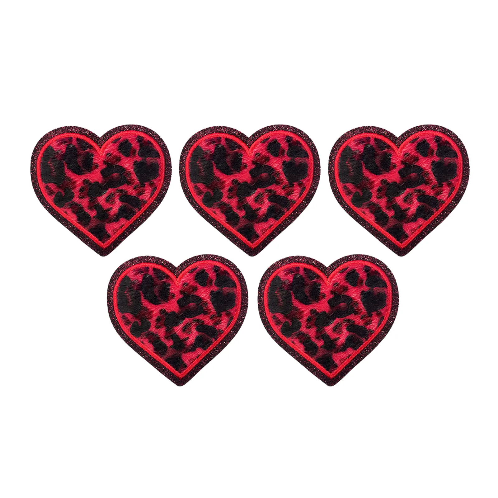 5Pcs Leopard Heart Iron On Patches Cute Kawaii Embroidered Applique for DIY Clothes Jeans Hats Jackets Backpacks Fashion Decoration,Red
