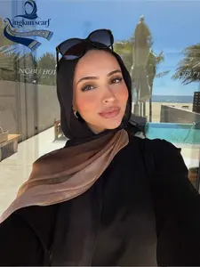 Women's Elegant Gradient Print Hijab Scarf, Breathable Summer Long Shawl Headscarf, Muslim Fashion Daily Wear, Stylish Beach Cover-Up