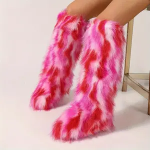 Women's Fashion Faux Fur Knee-High Boots-Color, Warm and Comfortable Winter | Slip-on, Flat Heel, Micro Fiber Lining