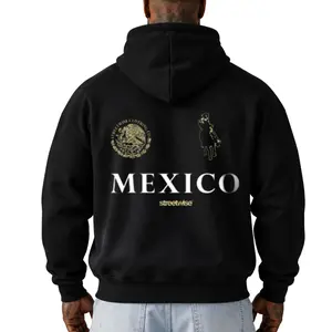 Oversize Graphic Hoodie, Unisex Chicano Style Cotton Blend Pullover, Loose Fit Long Sleeve Streetwise Casual Wear