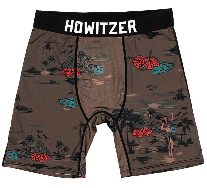 Howitzer Men's Aloha Dreams Boxer Briefs, Breathable 4-Way Stretch Polyester-Spandex Mesh Underwear with 7" Inseam, Menswear, Print, Soft, Graphic, Mid Waist, Micro Mesh, Original, Hand Drawn Art, Four-Way Stretch