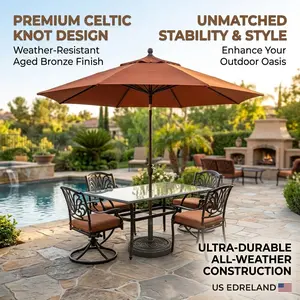 Heavy Duty Patio Umbrella Base Stand 26 lb Round Weather Resistant Outdoor Parasol Holder With Stable Bronze Finish For Garden Deck Pool