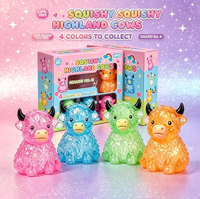 Mini Highland Cow Squishy Toy Set, Slow Rising Decompression Squeeze Fidget Toys for Anxiety Relief, Cute Sensory Stress Balls, Halloween Gift Fillers for Cow Lovers, Adults & Children