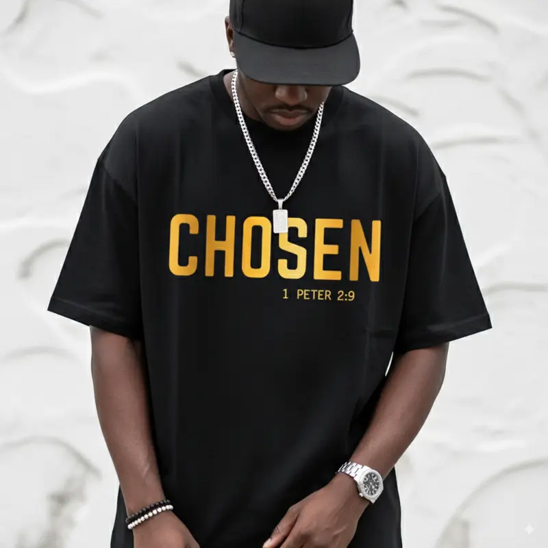 Men's Navy Blue Casual Short Sleeve T-Shirt - "Chosen 1 Peter 2:9" Faith Print, Loose Fit, Soft Cotton Fabric, Perfect for Summer Wear and Outdoor Activities