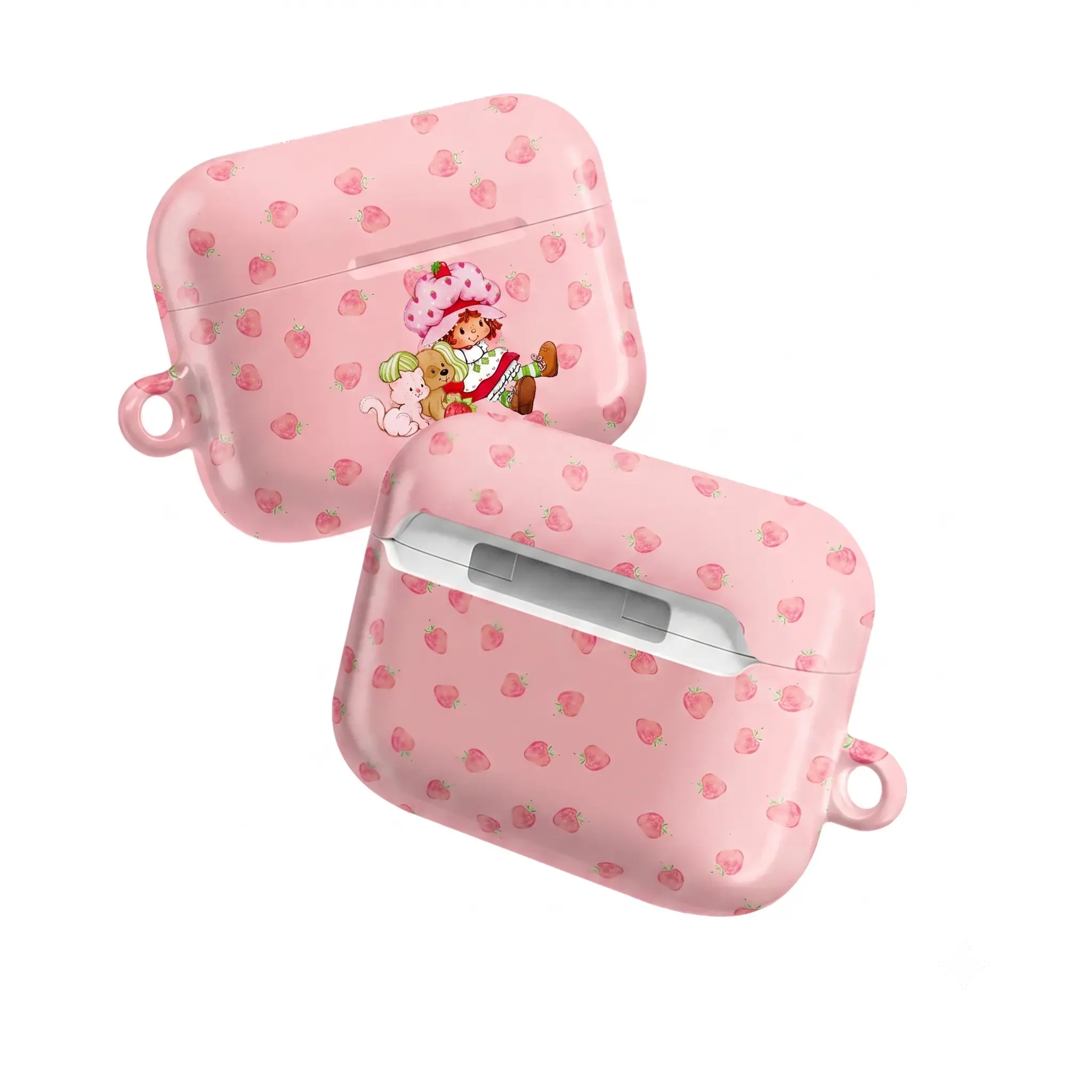 Cute Strawberry Pattern AirPods Case Cover with Keychain, Protective Shell for Airpods