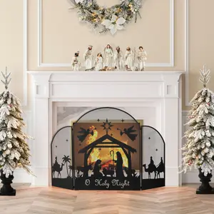 Glitzhome 48"L Christmas Metal Mesh Silhouette Nativity Scene Screen