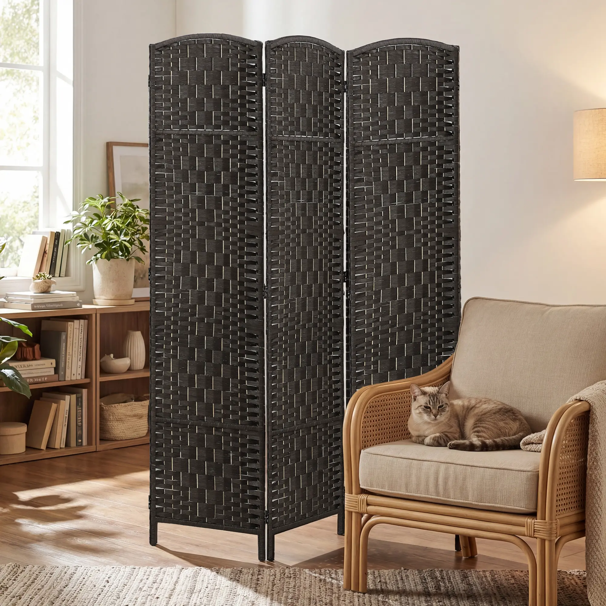 70.9" Tall 3-Panel Weave Room Divider - Folding, Portable Privacy Partition Wall for Bedroom, Home Office, Sunscreen Shading