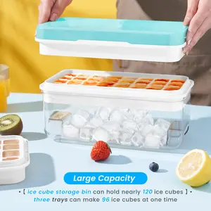 Flycity Stackable Ice Cube Tray Set with Lid and Bin – 64/96 Cubes,BPA Free,Easy-Release Ice Molds for Freezer,Includes Scoop Containers Utensils