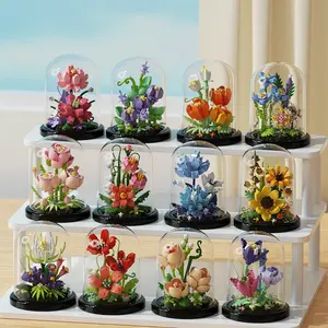 Forever Rose Decorated Flower Bouquet Tiny Building Kit with Dust Cover Christmas Gifts for Her Mom Women Festive Iris Tiny Block Flower DIY Set for Family Bonding - Crafts