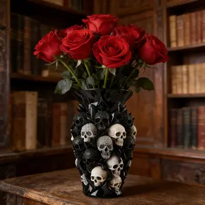 5.91-Inch Gothic Vase Decorative Sculpture, Resin Skull Ornament, Indoor Outdoor, Farmhouse Style, Rustic Vintage, Home Decor, Decorative Vases For Home Decor