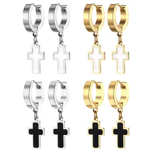 OIDEA 4-Pair Unisex Lightweight Stainless Steel Hinged Hoop Earrings - Metal-Coated Crucifix Pendant Cross Charm Earrings, Versatile Accessory Gift Jewelry for Men and Women summerwins
