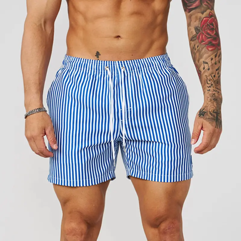 American-style sports three-quarter shorts for men, striped, plus-size, for swimming, outdoor, beach, lightweight, quick-drying, loose-fitting summer shorts