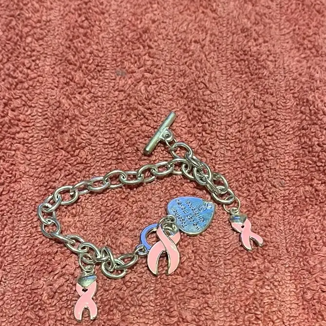 Breast cancer bracelet with charms